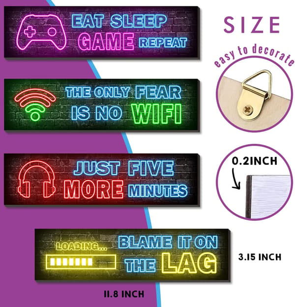4 neongamingplakater for tenåringsgutterominnredning