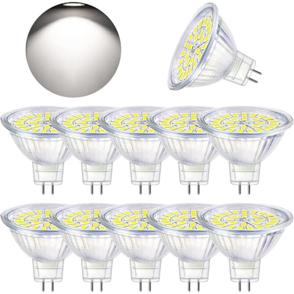 GU5.3 LED-lampe, kaldhvit 6000K, MR16 LED AC DC12V 3W tilsvarende 30W halogen, ikke-dimbar LED-spotlight, 10-pakning [Energiklasse F]