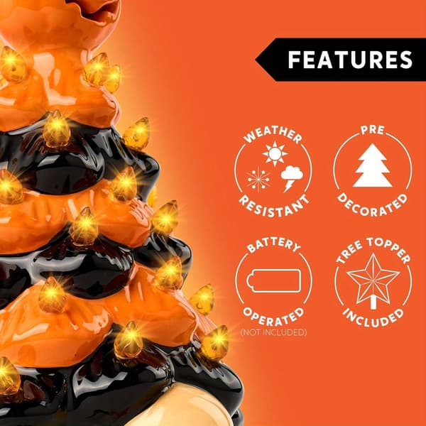 Keramisk Græskar Nisse Træ Borddekoration med Indbyggede LED'er til Halloween Ceramic Tree