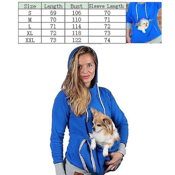 Hoodie med fickor för husdjur för hundar och katter - Unisex Hoodie Hu Pocket (FMY) BLÅ BLUE L