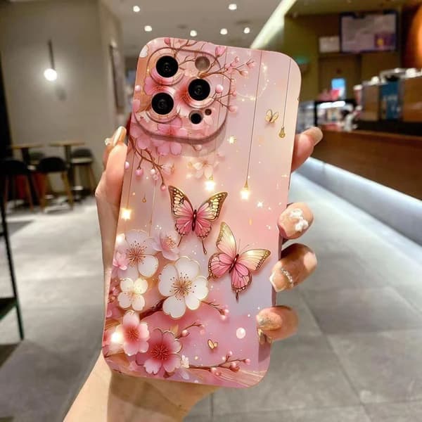 Støtsikkert sommerfuglblomst-telefondeksel til iPhone 11 12 13 14 15 Pro Max[GPA] For iPhone 14 Plus 2