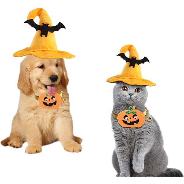 Husdjurs Halloween Hund Katt Pumpa Trollkarl Hatt Fladdermus Tryck Halloween