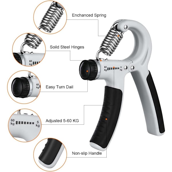 Håndtrener, Håndgrepsstrening, Justerbar Grepsstyrketrener Underarms Trener Enhet gray