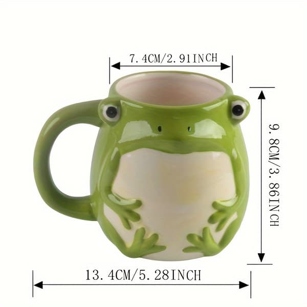 Handmålad keramikmugg med groda, 3D-djurkaffekopp för hem och kontor Green