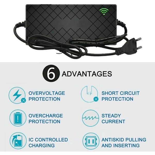 24V 2A Elcykel Smart Lithium Batterioplader Udgang 29.4V 2A Oplader DC-Port Hurtigoplader med Køleblæser, RCA-stik