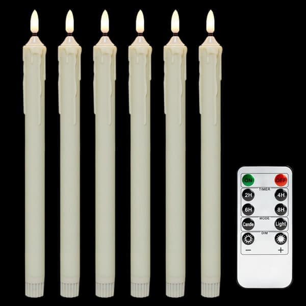 6-pack Battery Operated LED Candles with Remote Control and Timer, Flickering Warm White Real Wax Light [GPA] C