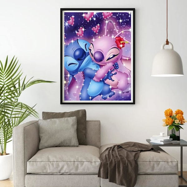 Stitch Diamantmalingssett, 5D Tegneserie Diamantkunstsett, Rund Full Drill Stitch Diamantmaleri Kunst, DIY Mal med Diamanter Maleri Kunst 12x16 tommer
