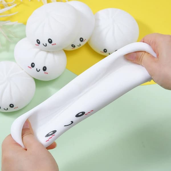 Giant, Fluffy Rainbow Dumpling Toy with Steamer; Giant, Fluffy Dumpling; Soft, Squeezable Dough Fidget Toy (Yellow). yellow