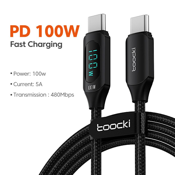 Type C til Type C Kabel SVART 1M Svart Black 1m