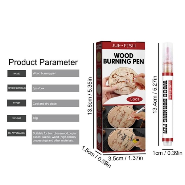 3 kpl Scorch Pen -merkintäkyniä puulle - Puunpolttokynä 3pcs