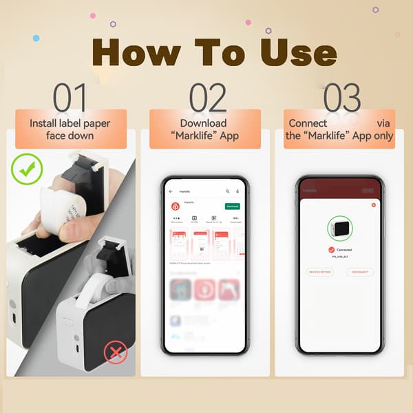 Trådløs etiketprinter til hjemmeorganisation, kompatibel med smartphone 【Vit】