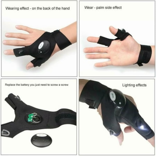 2 par LED Lommelygte-handsker i mørket, reparation belysning Fingerlys Vinter Udendørs Natfiskeri Halvfingerhandsker
