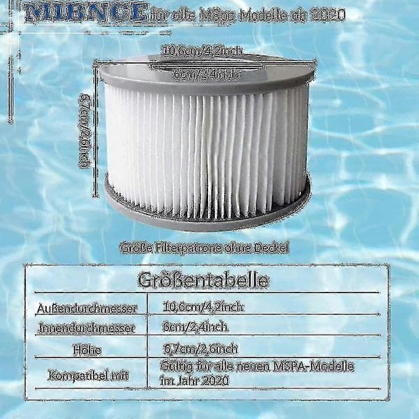 Pakke med 8 udskiftningsfilterpatroner til Mspa oppustelig pool og jacuzzi