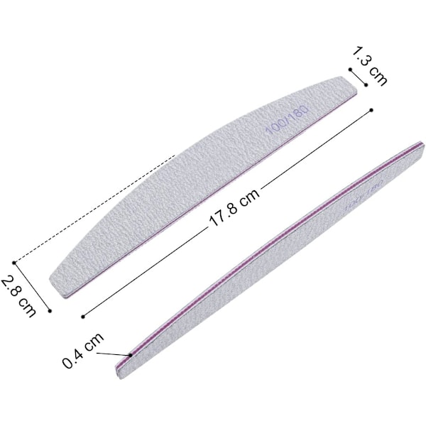 16st Dubbelsidiga Nagelfilar - 100/180 Grit Tvättbara Vit