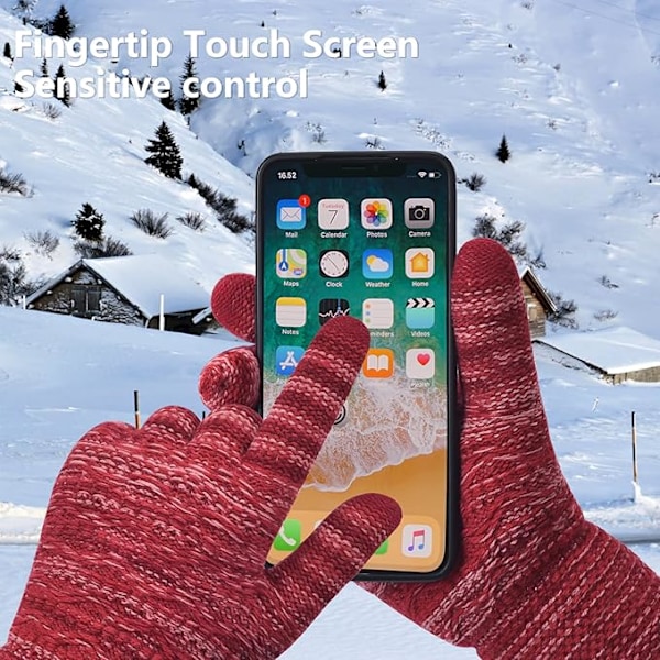 Vintervarme Touchscreen Handsker til Kvinder - Termiske Kabelstrikkede Handsker med Fleecefor til Koldt Vejr Purplish Red