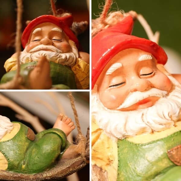 Utomhus Hängande Tomte Trädgårdsdekoration, Sovande Tomte Utomhusstaty