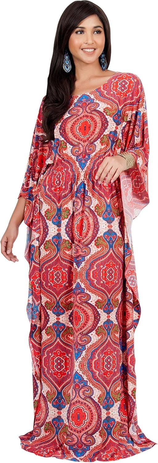 Dam Lång Kaftan Boho Tryck Jersey Flödande Casual Abaya_yu XL
