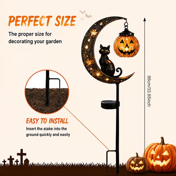 3D Metal Sort Kat og Græskar Halloween Havepæl Dekoration til Gård og Plæne 1