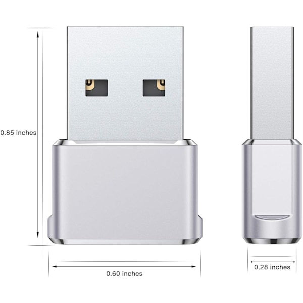 USB till USB-C-adapter 3-pack, Typ C hona till A hane laddningskabelkonverter för Apple iWatch 8 7, Mac, iPhone 12 13 14 15 Max Pro, Airpods Silver