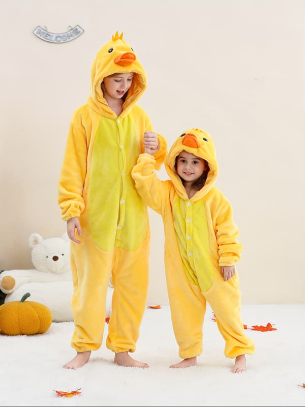 Børne Hætte Dyre Romper Fleece Jumpsuit til Efterår Vinter 4Y Lemon Yellow