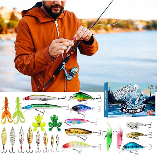 Adventskalender för fiskeutrustning, 2024 Adventskalender för fiske | Kalender Fiske Jul Nedräkning, Jul Nedräkning Kalender