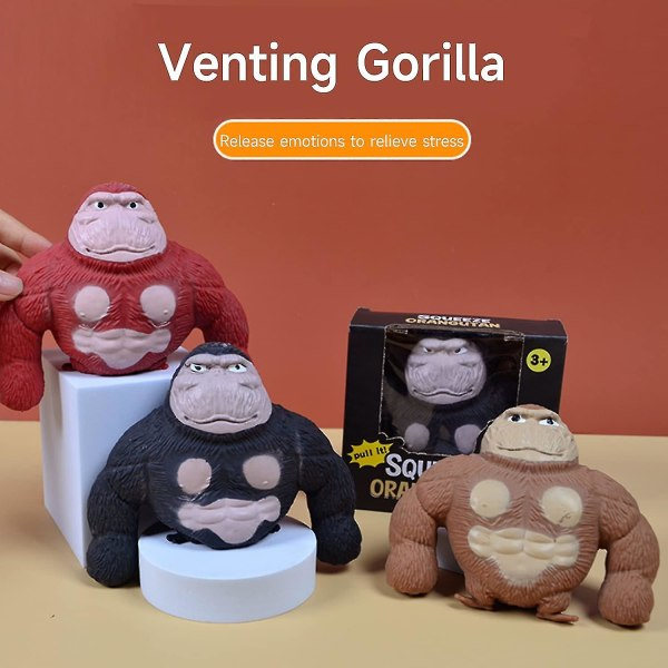 Strækkelige abe-legetøj, Splat abe stresslegetøj, Klem abe splat-legetøj, stressreducerende fidgetlegetøj stress klem gorilla-legetøj brun Brown