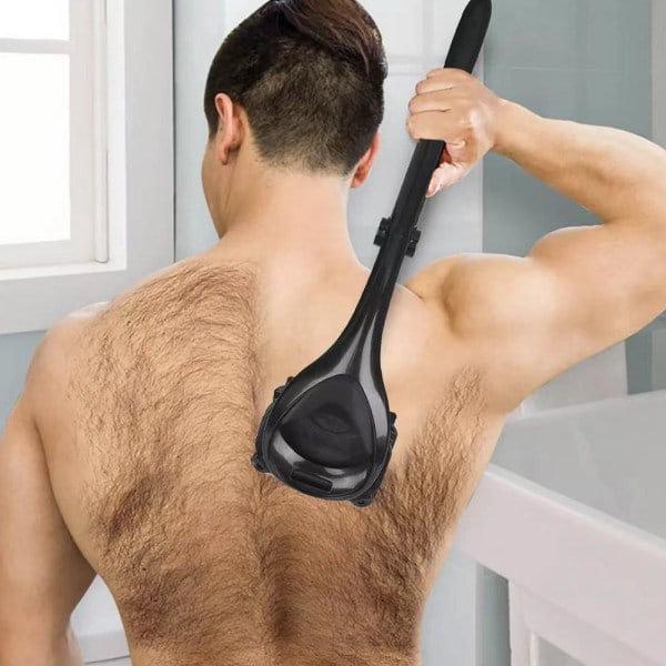 baKblade 2.0 PLUS - Ryggtrimmer for menn (DIY), ergonomisk håndtak, våt- eller tørraking (blad inkludert) | BAKBLADE