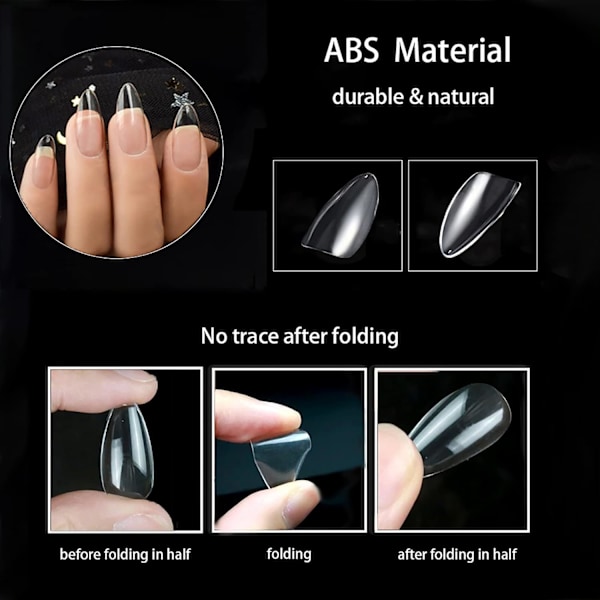 Negletips 500 stk Klar Akryl Medium Negle Full Covers med
