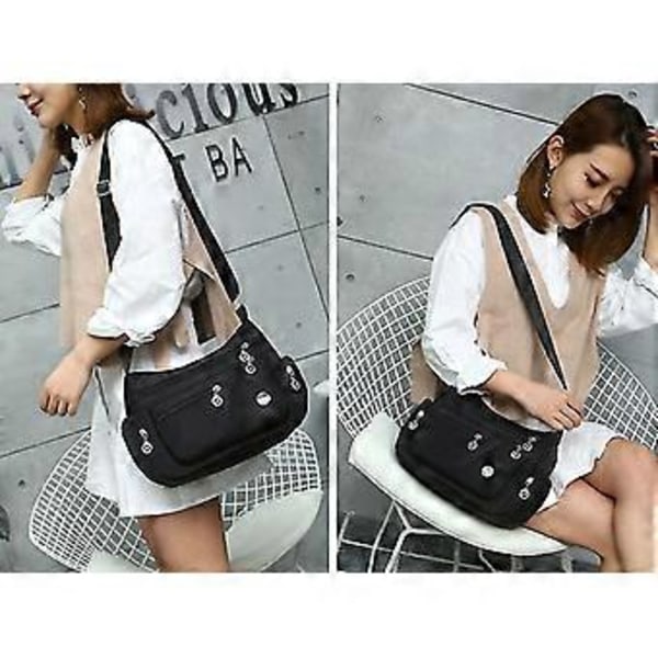 Dame Skuldertasker Vandtæt Taske Messenger Taske Stor Kapacitet Taske Multi Lomme Crossbody Taske (Sort)[GP]