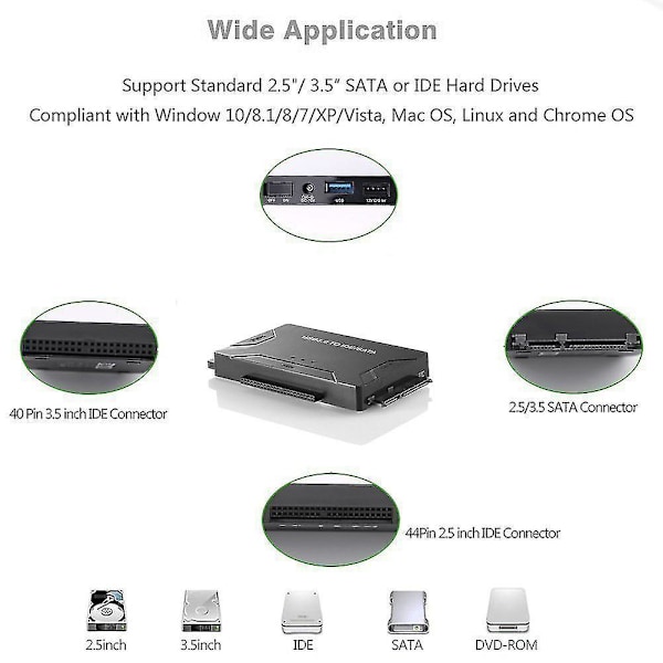 Usb3.0 til Sata Ide Konverter Harddisk Adapter Switch til 2.5' 3.5' Ide Hdd Sdd