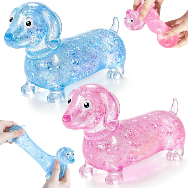 2-pak taks squishy, gravhund squishy glitter taks langsom stigning fidget til angstlindring stressbold til børn og voksne blød
