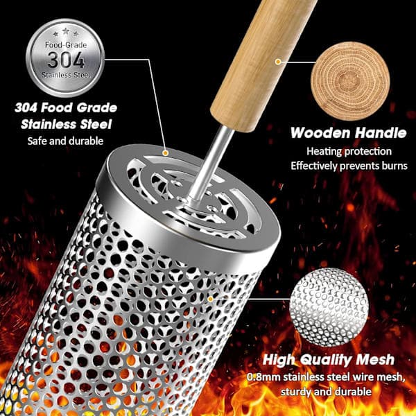 Rolling Grill Basket with Handle - 24x10 cm, Stackable BBQ Grill Basket for Vegetables, Outdoor Cooking