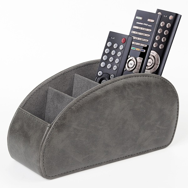 Fjärrkontrollhållare med 5 fack, PU Läder Organizer Förvaringslåda för TV-fjärrkontroll Grey
