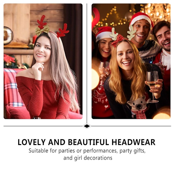2 st Julrenhorn Diadem Glimmande Renhorn Diadem Rosett Hårbåge Jul Ren Diadem Hårband med Rosetter Julhuvudbonad
