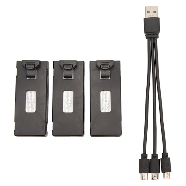 3 stk. RC Fly Litium Batteri Kit Lett Ladekabel Sett for E88 E88Pro LS E525 E525Pro 3.7v 2600mah