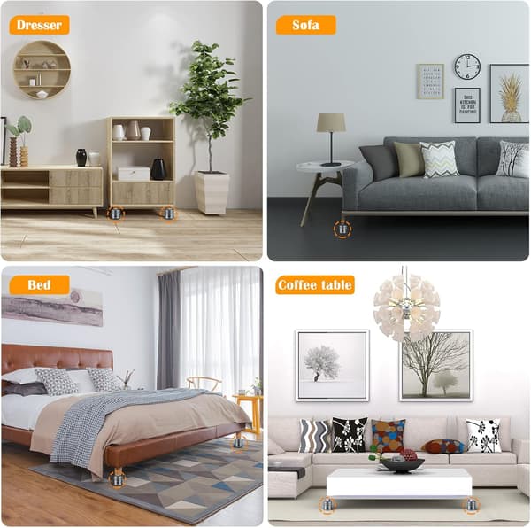 Furniture Risers 2.5 cm Adjustable, 4-Pack Metal Bed Risers Increase Height 2.5-4.3 cm, Heavy Duty Sofa Risers (Small - Silver - 4 pcs) Silver