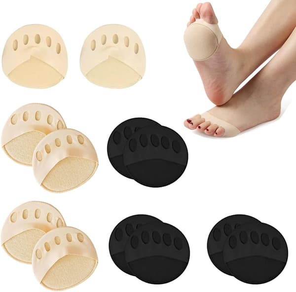 ING 6 Pairs Forefoot Inserts - Shoe Soles - Forefoot, Invisible Five-Toe Socks - Beige/Black