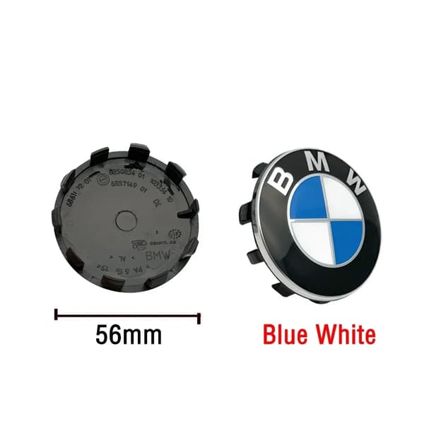 4-pakning BMW senterkopper / hjulnav-emblem 56mm Blå/Vit