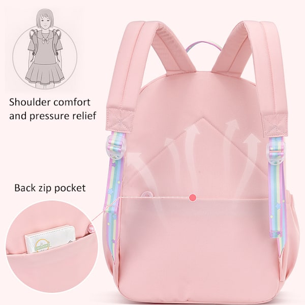 Söt estetisk vattentät ryggsäck för barn, skolväska rosa Pink L