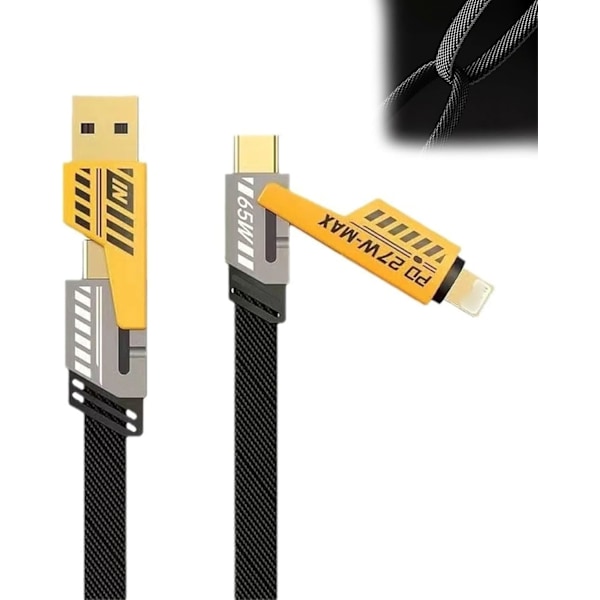 Mecha 4-i-1 snabbladdningsdatakabel PD65W multifunktionell snabbladdningskabel för bil, nylonflätad, Huawei-kompatibel
