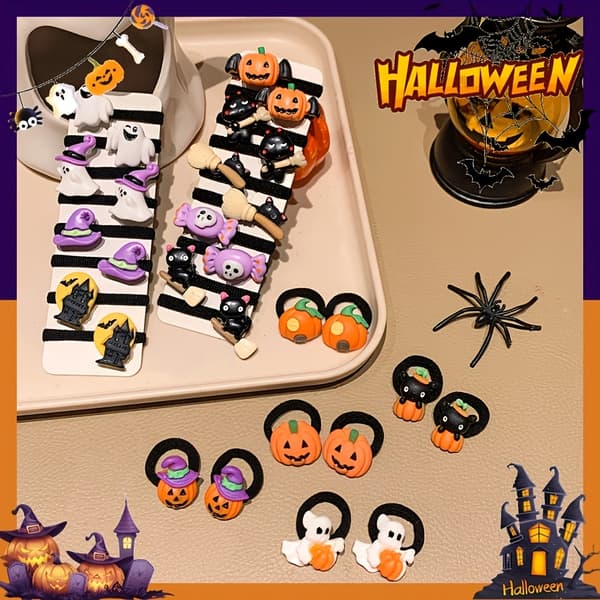 Halloweenhårband för flickor med pumpa- och häxhattsmönster, festpresenter Multi A (20pcs)