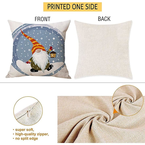 Julkuddfodral 45x45cm Set med 4 Juldekorationer Svenska Gnome Tomte Dekorativa Kuddfodral för Soffa Juldekoration