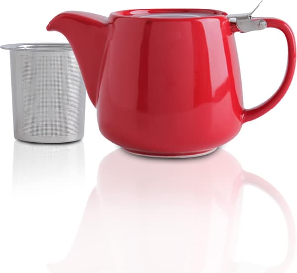 Keramisk tekande med låg og aftagelig infuser til løsbladste Red