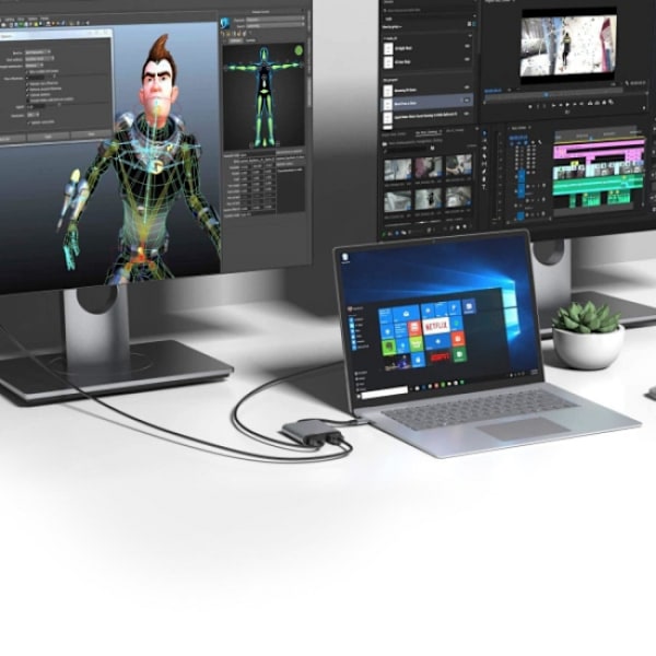 Adapteri - USB-C - 2x HDMI Harmaa