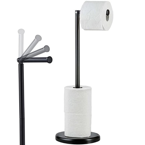 Toiletpapirholder, fritstående toiletpapirholder med opbevaring til badeværelse sort