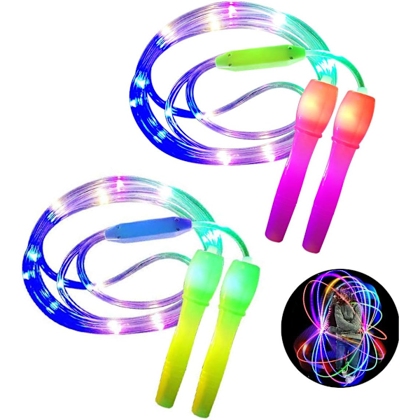 Sett med 2 LED-hopptau, justerbar lengde og tre lysmoduser hopptau for barn, lysshow, fitness
