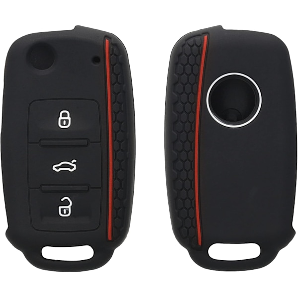 Sort Rød Bilnøgle Cover Kompatibelt med VW Skoda Seat 3-Knaps Ca[CH] G