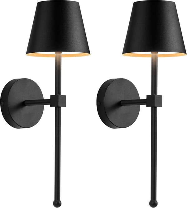 Wireless Wall Sconces 2-pack, LED Lamps with Rechargeable Battery, Stepless Dimmer with Remote Control Black