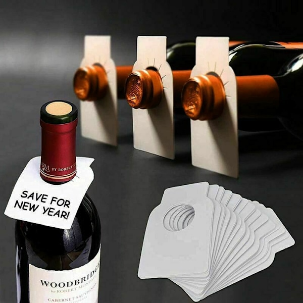 200 stk. vinetiketter, gjenbrukbare vinetiketter, flaskeetiketter, blanke etiketter, registrer vinflaskeinformasjon (hvit)