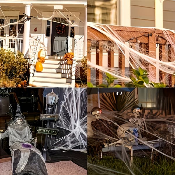 Elastisk edderkoppespind Halloween-dekorationssæt med falske edderkopper til hjemsøgt hus og hjem 5pcs